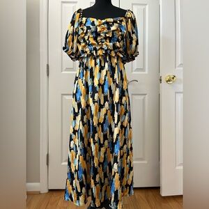 Piper & Scoot Abstract Puff Sleeve Midi Dress Large